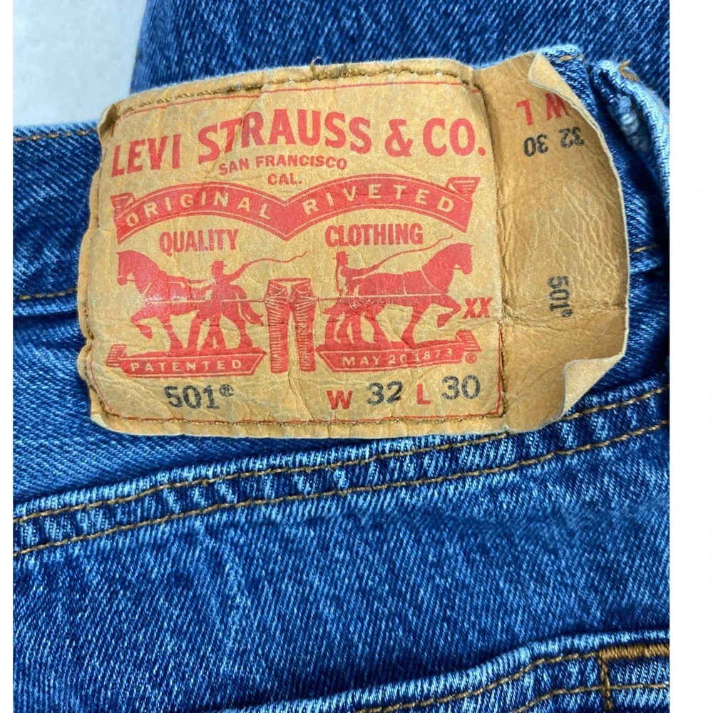Levis 501 Straight Leg Jeans Mens 31 x 28.5 Button Fly Medium Wash Denim Pants‎